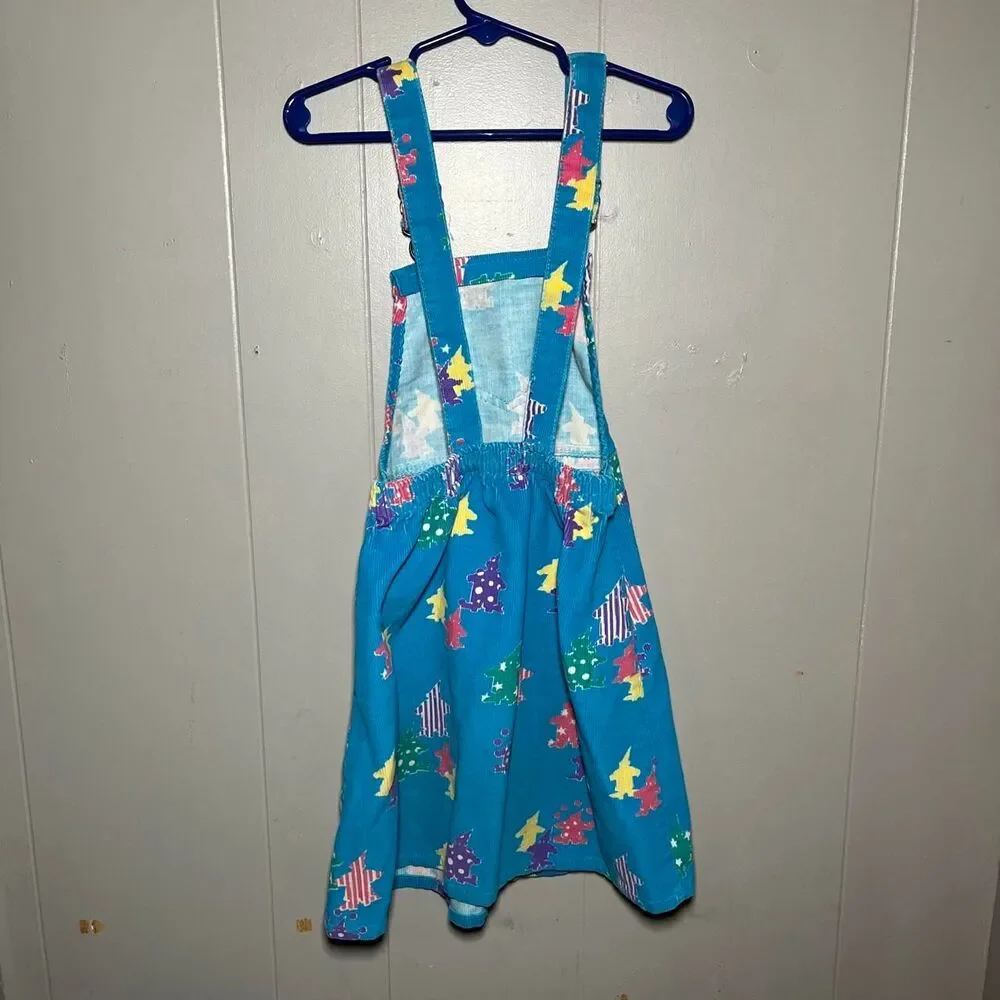Vintage Oshkosh B'gosh Blue Overalls Dress Corduroy Clowns Size 6